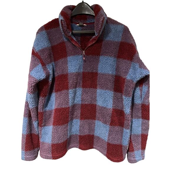 Eddie Bauer Fleece Plaid Quarter Zip Pullover Size L - Picture 1 of 3